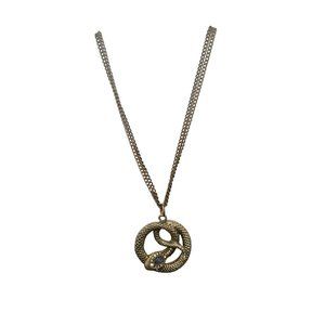 Coiled Snake Silvertone Double Strand Necklace Crystal Head 16 Inches Adjustable